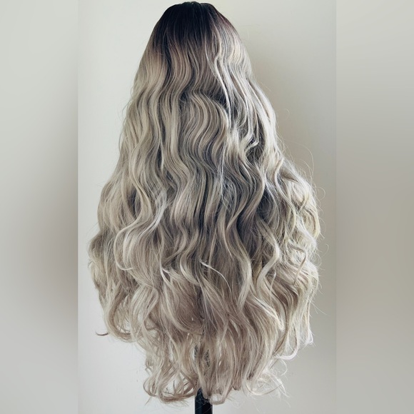 Long Gorgeous 28” Ombre Grey Premium Fiber Lace Front Wig for Daily Wear/Events - Picture 8 of 8